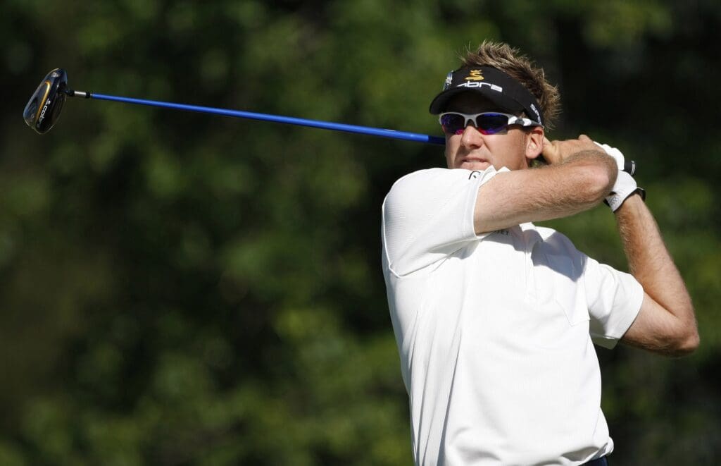 August 8, 2008; Bloomfield Township, MI, USA; Ian Poulter follows through on his tee shot on the 14th hole during the second round of the PGA Championship at Oakland Hills Country Club.