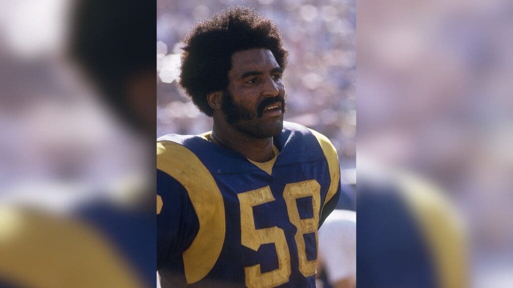 Oct 14, 1973; Los Angeles, CA, USA; FILE PHOTO; Los Angeles Rams linebacker Isiah Robertson (58) on the sideline against the Dallas Cowboys at Los Angeles Memorial Coliseum.