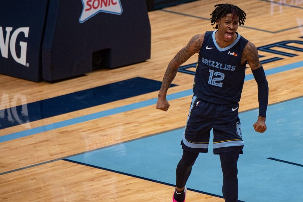 Dec 26, 2020; Memphis, Tennessee, USA; Memphis Grizzlies guard Ja Morant (12) during the game against the Atlanta Hawks at FedExForum.