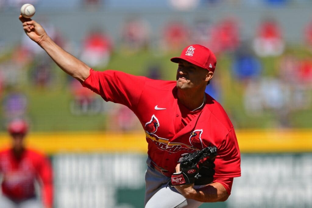 Feb 27, 2020; North Port, Florida, USA; St. Louis Cardinals starting pitcher Jack Flaherty (22) throws a pitch during the second inning against the Atlanta Braves at CoolToday Park.