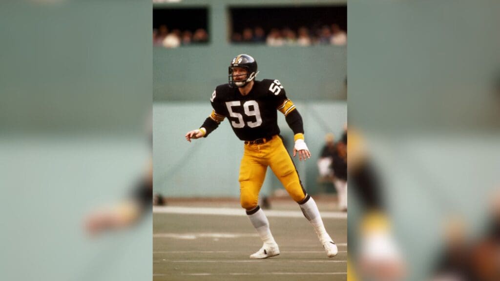 Oct 28, 1979; Pittsburgh, PA, USA; FILE PHOTO; Pittsburgh Steelers linebacker (59) Jack Ham in action against the Dallas Cowboys at Three Rivers Stadium.