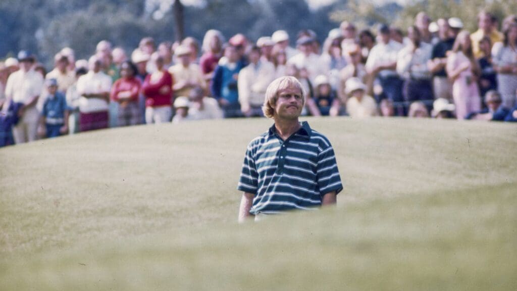 04/13/1975; Augusta, Georgia, USA; Jack Nicklaus on golf course at the 1975 Masters at the Augusta National Golf Course during the 1975 Masters.