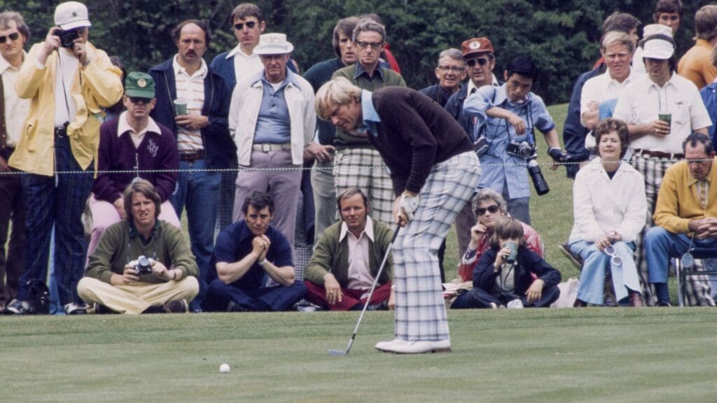 4-08-1975; Augusta, Georgia, USA; Jack Nicklaus at the Augusta National Golf Course during the 1975 Masters.
