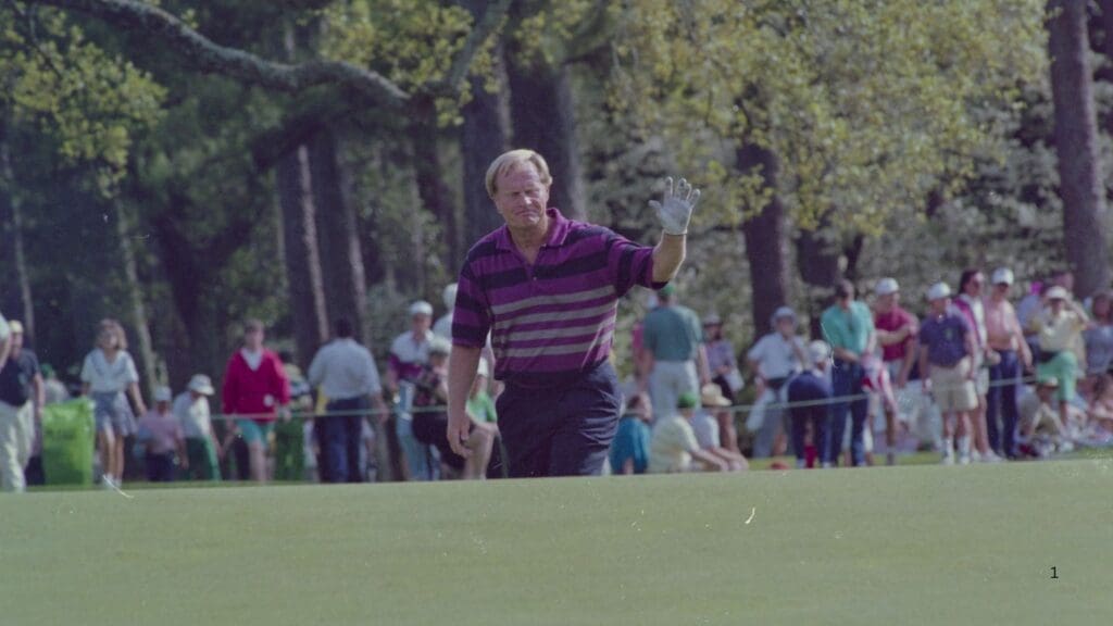 04/12/1992; Augusta, Georgia, USA; Jack Nicklaus acknowledges crowd at the Augusta National Golf Course during the 1992 Masters.