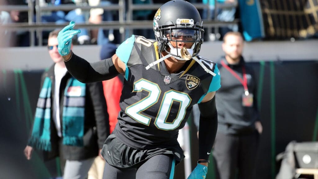 Jan 7, 2018; Jacksonville, FL, USA; Jacksonville Jaguars cornerback Jalen Ramsey (20) gets pumped up works out prior to the the AFC Wild Card playoff football game against the Buffalo Bills at EverBank Field.