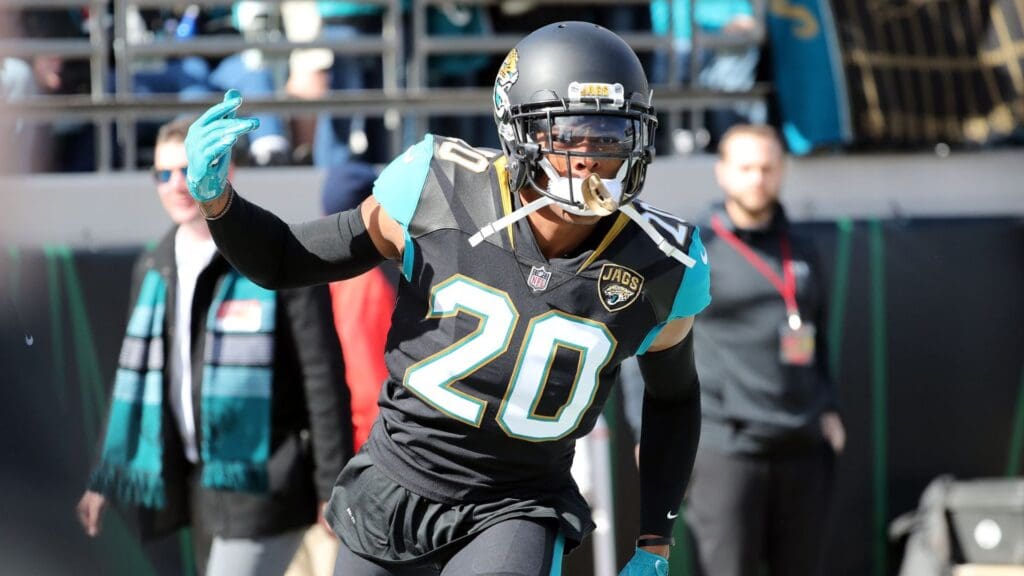 Jan 7, 2018; Jacksonville, FL, USA; Jacksonville Jaguars cornerback Jalen Ramsey (20) gets pumped up works out prior to the the AFC Wild Card playoff football game against the Buffalo Bills at EverBank Field.
