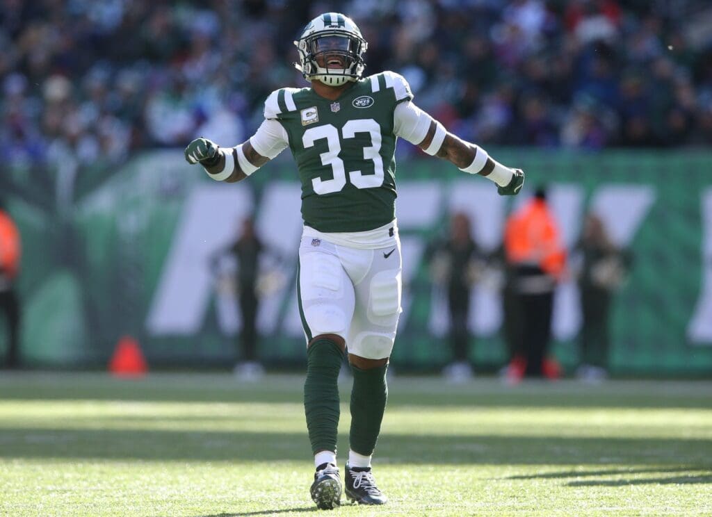Nov 11, 2018; East Rutherford, NJ, USA; New York Jets safety Jamal Adams (33) reacts during the second quarter against the Buffalo Bills at MetLife Stadium