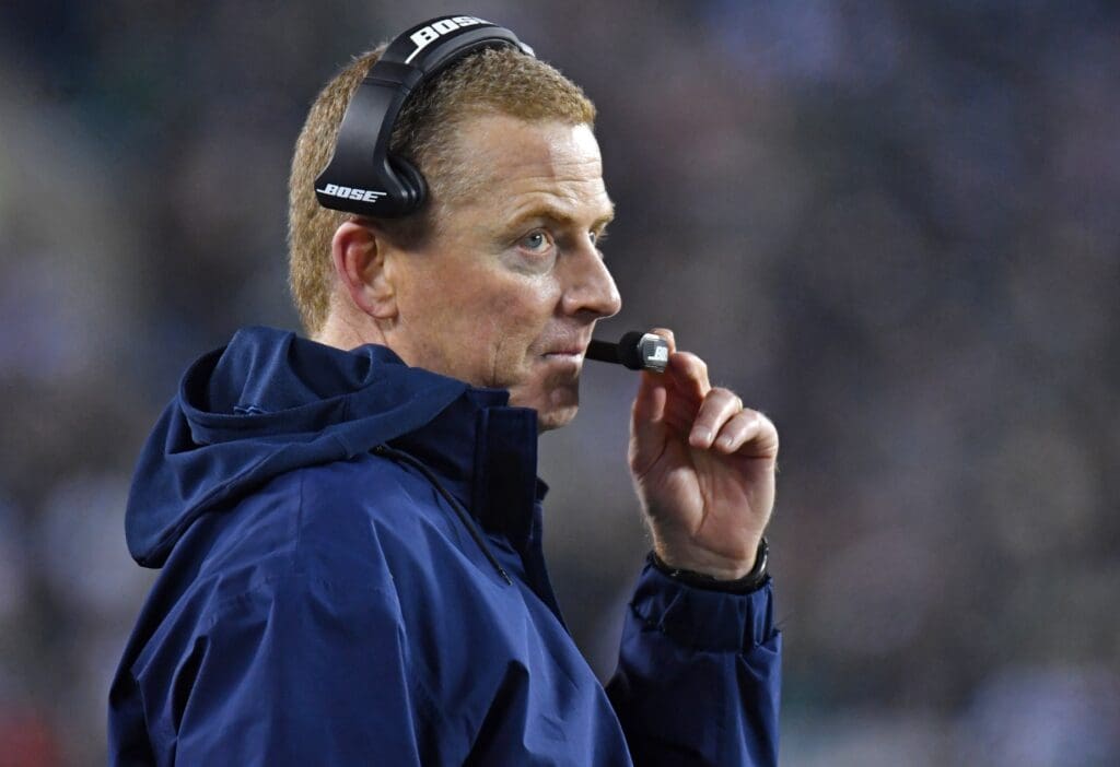 Dec 22, 2019; Philadelphia, Pennsylvania, USA; Dallas Cowboys head coach Jason Garrett on the sidelines against the Philadelphia Eagles at Lincoln Financial Field.