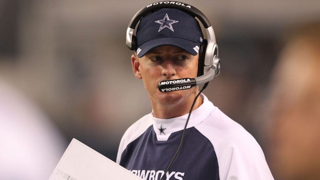 Aug11, 2011; Arlington, TX, USA; Dallas Cowboys head coach Jason Garrett on the sidelines during the third quarter against the Denver Broncos at Cowboys Stadium. The Cowboys beat the Broncos 24-23.