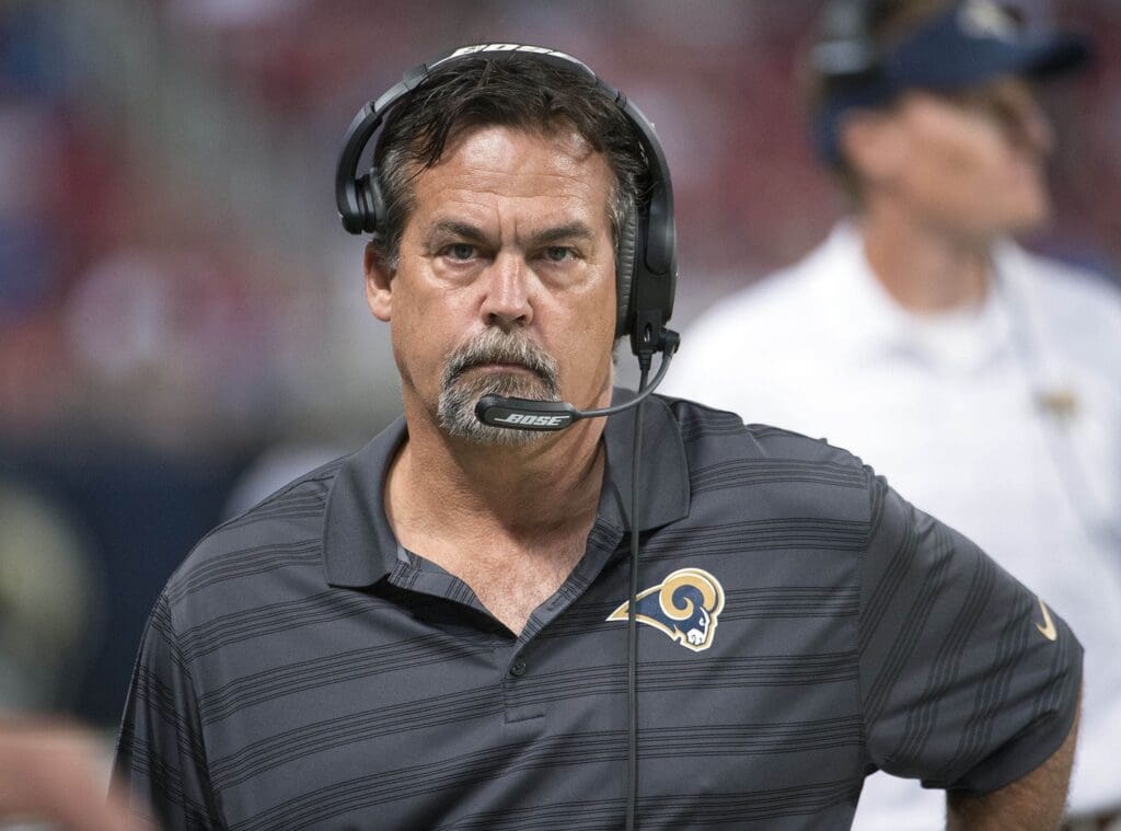 Aug 8, 2014; St. Louis, MO, USA; St. Louis Rams head coach Jeff Fisher during the game against the New Orleans Saints at Edward Jones Dome.