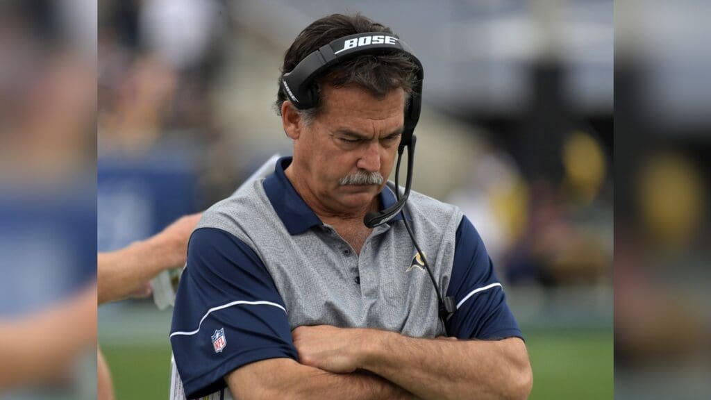 Dec 11, 2016; Los Angeles, CA, USA; Los Angeles Rams coach Jeff Fisher reacts during an NFL football game against the Atlanta Falcons at Los Angeles Memorial Coliseum.