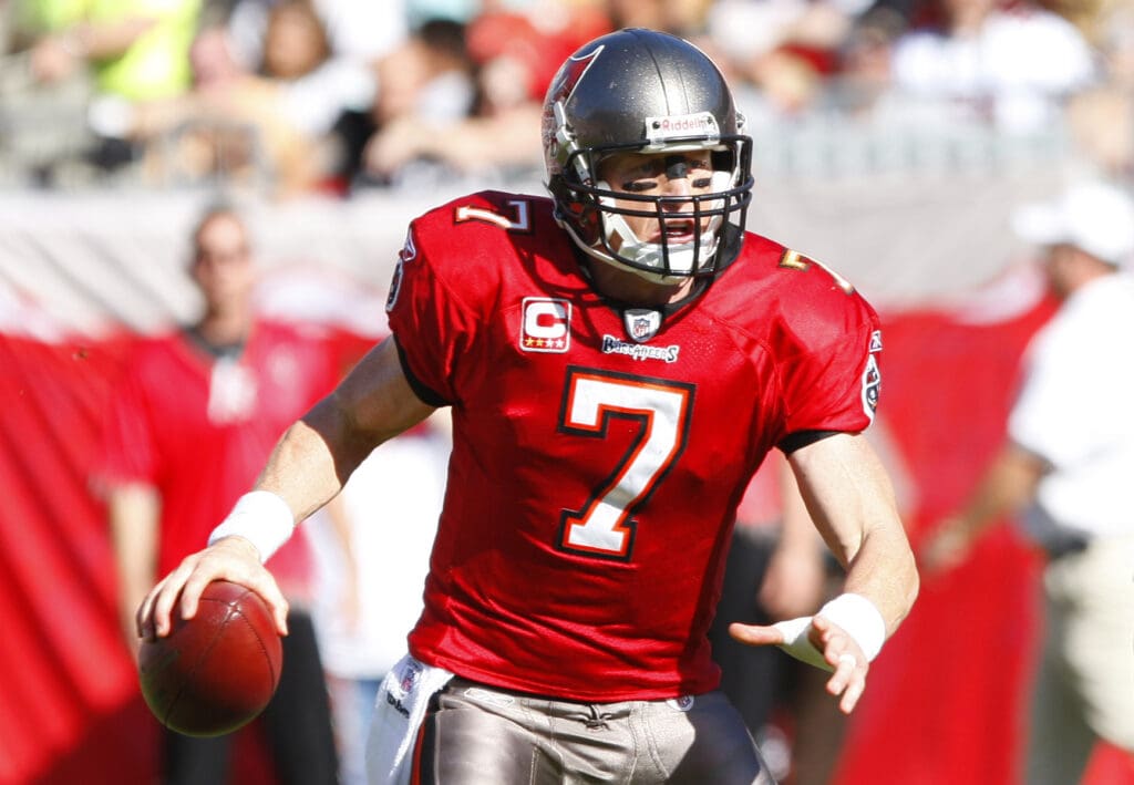 December 28, 2008; Tampa, FL, USA; Tampa Bay Buccaneers quarterback Jeff Garcia (7) against Oakland Raiders during the first half of the game at Raymond James Stadium.