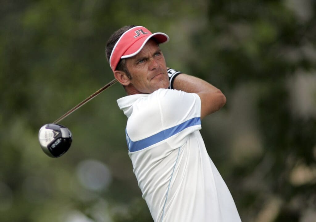 Aug 11, 2005; Springfield, NJ, USA; Jesper Parnevik tees off on the 5th hole during the 1st round of the 87th PGA Championship at Baltusrol Golf Club.