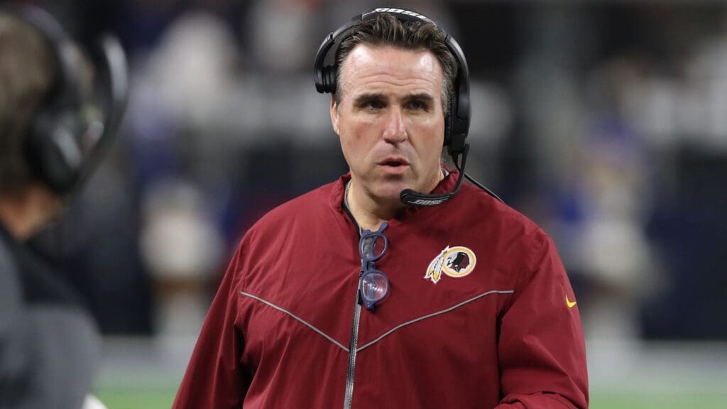 Nov 30, 2017; Arlington, TX, USA; Washington Redskins defensive line coach Jim Tomsula on the sidelines prior to the game against the Dallas Cowboys at AT&T Stadium.