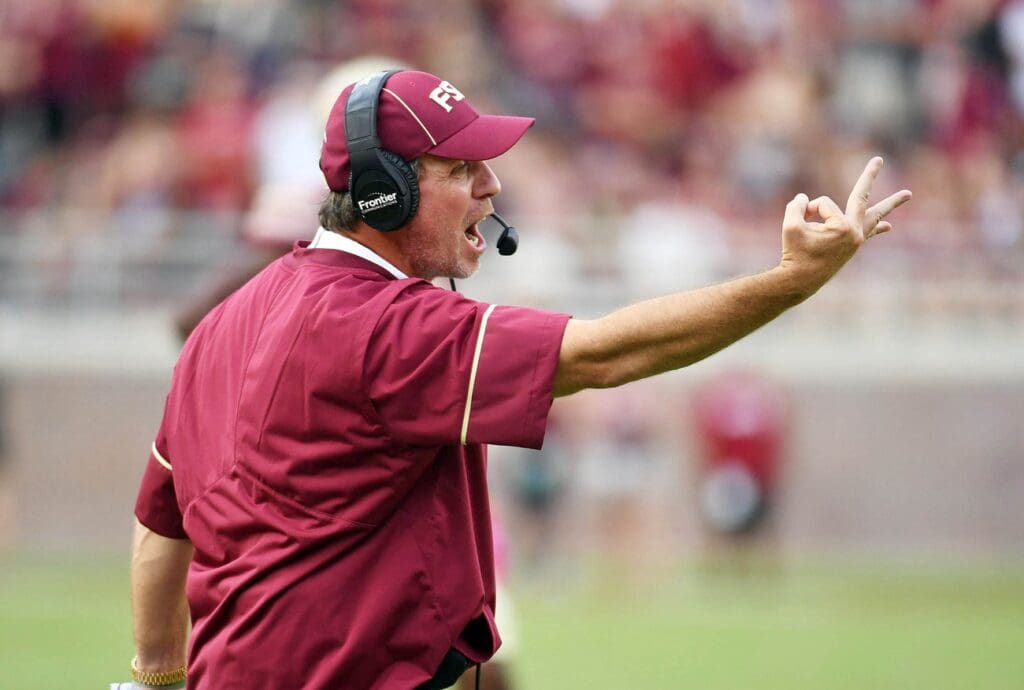 Oct 7, 2017; Tallahassee, FL, USA; Florida State Seminoles head coach Jimbo Fisher during the second half against the Miami Hurricanes at Doak Campbell Stadium