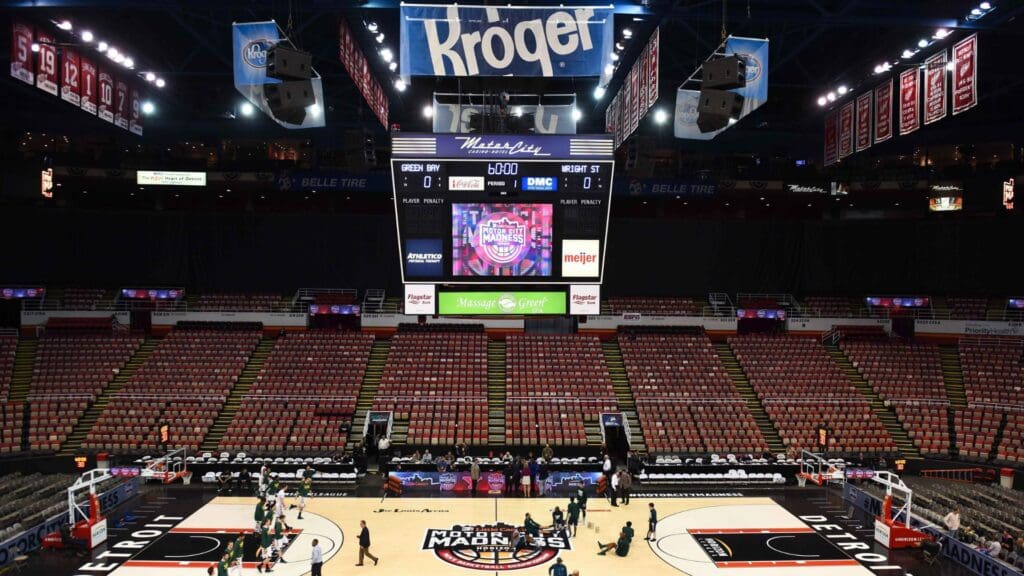 Mar 8, 2016; Detroit, MI, USA; A general view of Joe Louis Arena before the championship game of the Horizon League tournament between the Green Bay Phoenix and the Wright State Raiders