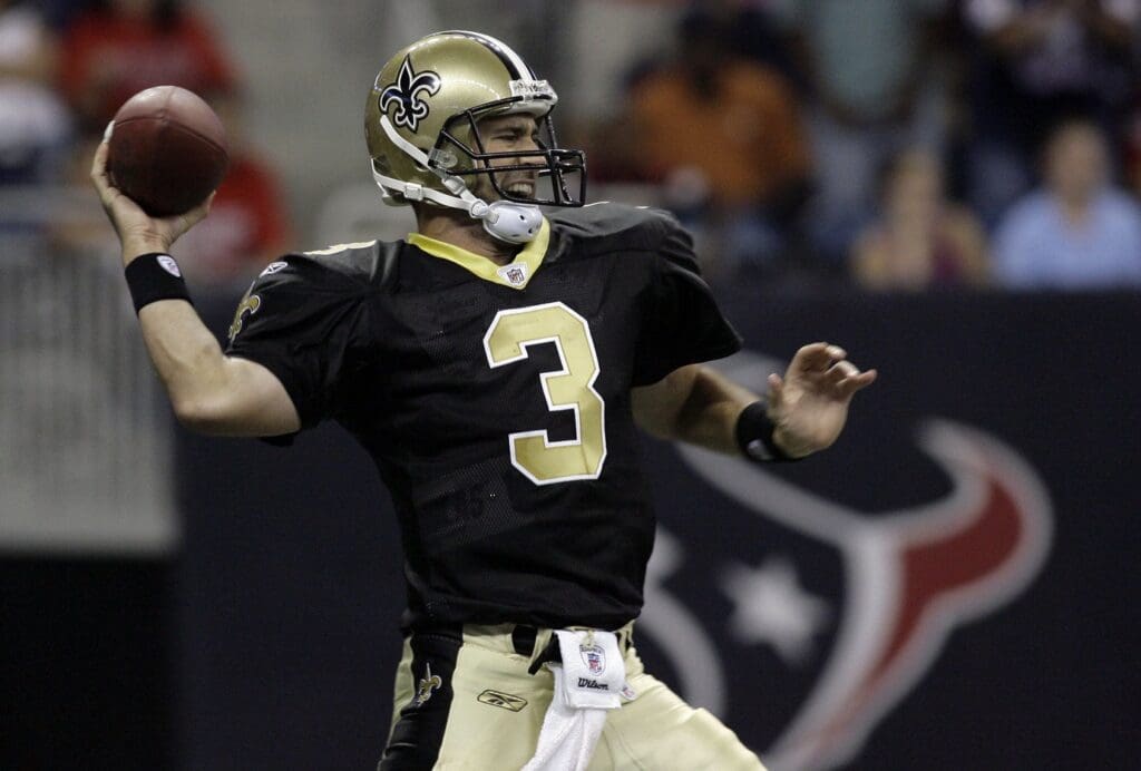 Aug 22, 2009; Houston, TX, USA; New Orleans Saints quarterback Joey Harrington (3) throws the ball against the Houston Texans in the fourth quarter at Reliant Stadium. The Saints defeated the Texans 38-14.
