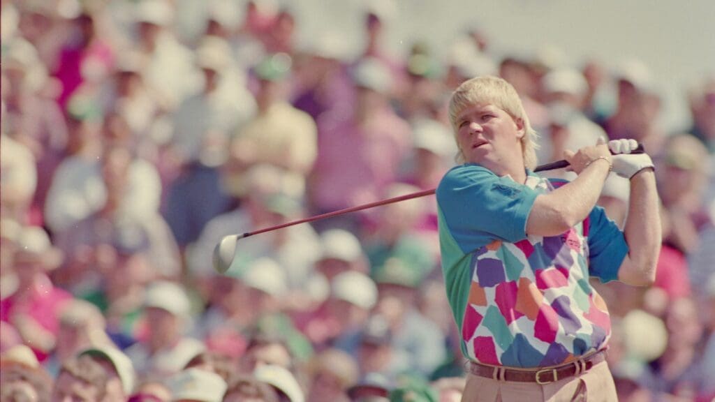 04/11/1993; Augusta, Georgia, USA; John Daly watches ball in flight after teeing off at the Augusta National Golf Course during the 1993 Masters.