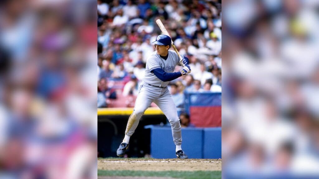 1993, Cleveland, OH, USA; FILE PHOTO; Toronto Blue Jays first baseman John Olerud in action against the Cleveland Indians at Cleveland Stadium during the 1993 season.