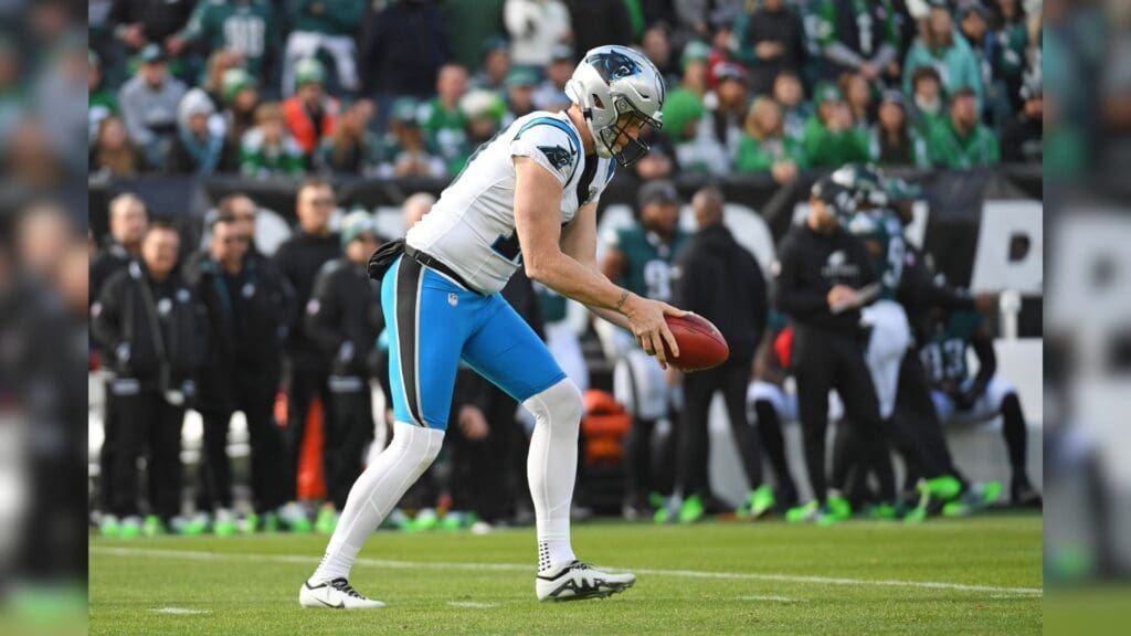 Dec 8, 2024; Philadelphia, Pennsylvania, USA; Carolina Panthers punter Johnny Hekker (10) against the Philadelphia Eagles at Lincoln Financial Field.