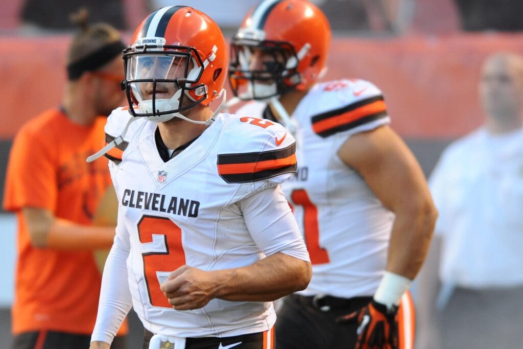 Aug 20, 2015; Cleveland, OH, USA; Cleveland Browns quarterback Johnny Manziel (2) at FirstEnergy Stadium.