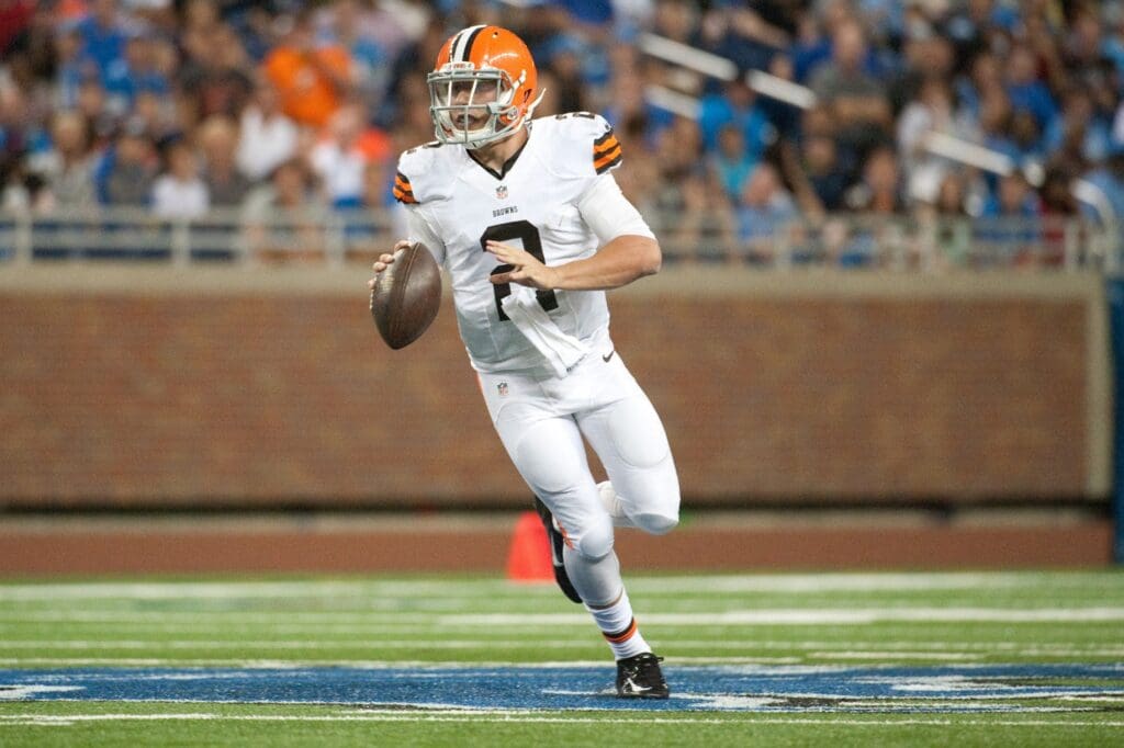 Aug 9, 2014; Detroit, MI, USA; Cleveland Browns quarterback Johnny Manziel (2) during the third quarter against the Detroit Lions at Ford Field