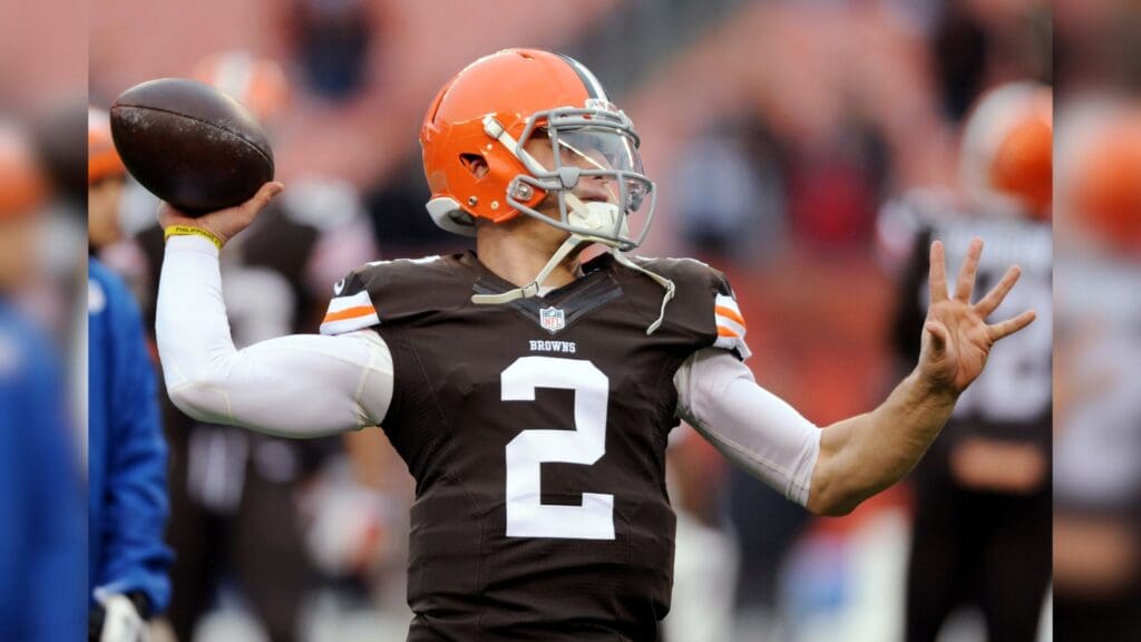 Dec 14, 2014; Cleveland, OH, USA; Cleveland Browns quarterback Johnny Manziel (2) warms up before the game between the Cleveland Browns and the Cincinnati Bengals at FirstEnergy Stadium.