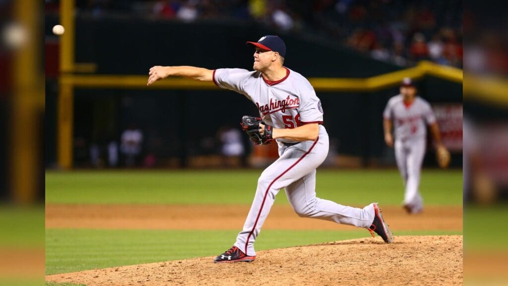 Aug 1, 2016; Phoenix, AZ, USA; Washington Nationals pitcher Jonathan Papelbon against the Arizona Diamondbacks at Chase Field.