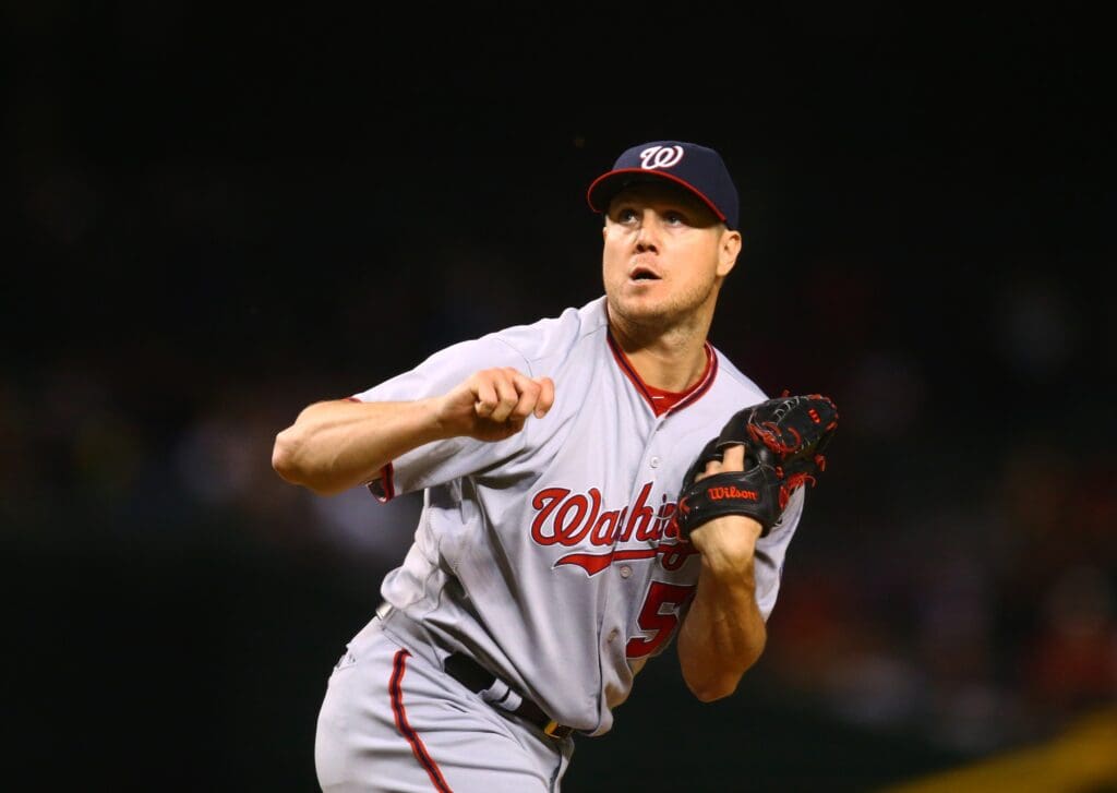 Aug 1, 2016; Phoenix, AZ, USA; Washington Nationals pitcher Jonathan Papelbon against the Arizona Diamondbacks at Chase Field.