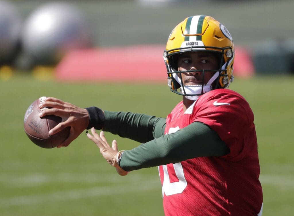 Sep 3, 2020; Green Bay, WI, USA; Green Bay Packers quarterback Jordan Love (10) is shown Thursday, September 3, 2020, during practice in Green Bay, Wis.