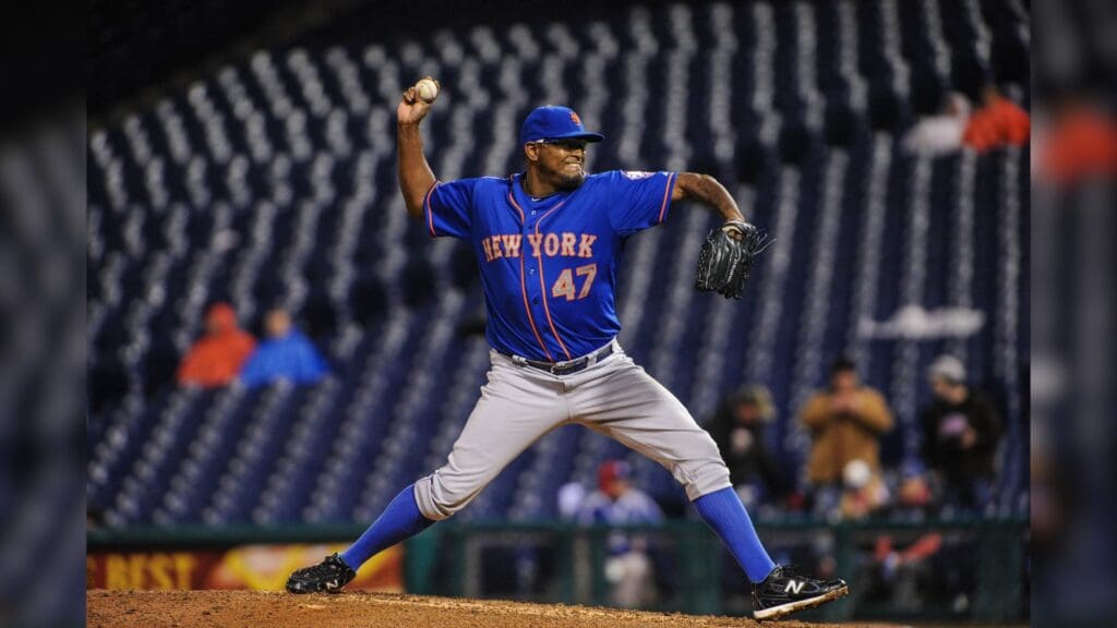 Apr 29, 2014; Philadelphia, PA, USA; New York Mets relief pitcher Jose Valverde (47) pitches during the ninth inning of the game against the Philadelphia Phillies at Citizens Bank Park. The New York Mets won the game 6-1.