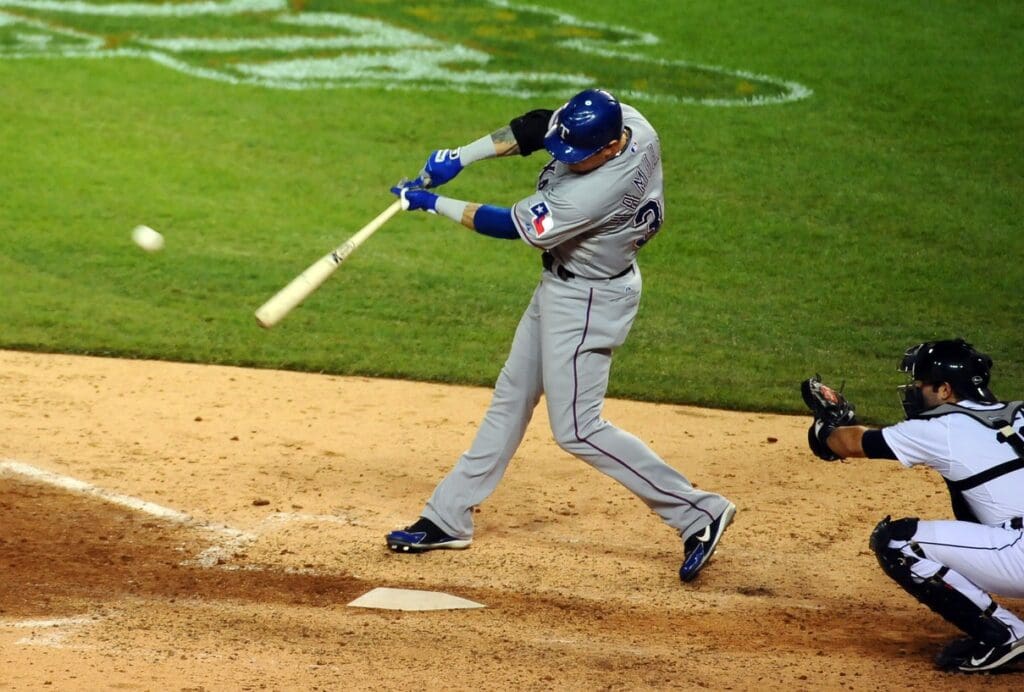 Oct 13, 2011; Detroit, MI, USA; Texas Rangers left fielder Josh Hamilton (32) gets a hit to center in the ninth inning of game five of the 2011 ALCS against the Detroit Tigers at Comerica Park.
