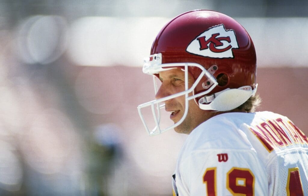 Oct 9, 1994; San Diego, CA, USA; FILE PHOTO; Kansas City Chiefs quarterback Joe Montana (19) on the sidelines against the San Diego Chargers at Jack Murphy Stadium