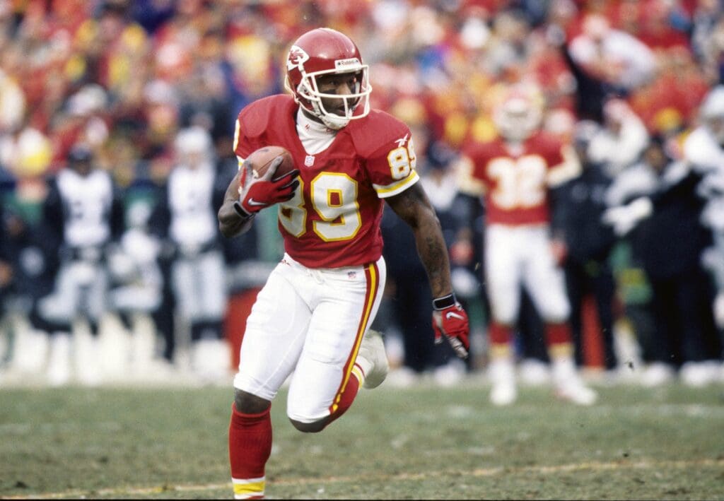 Dec 7, 1997; Kansas City, MO, USA; FILE PHOTO; Kansas City Chiefs receiver receiver Andre Rison (89) in action against the Oakland Raiders at Arrowhead Stadium