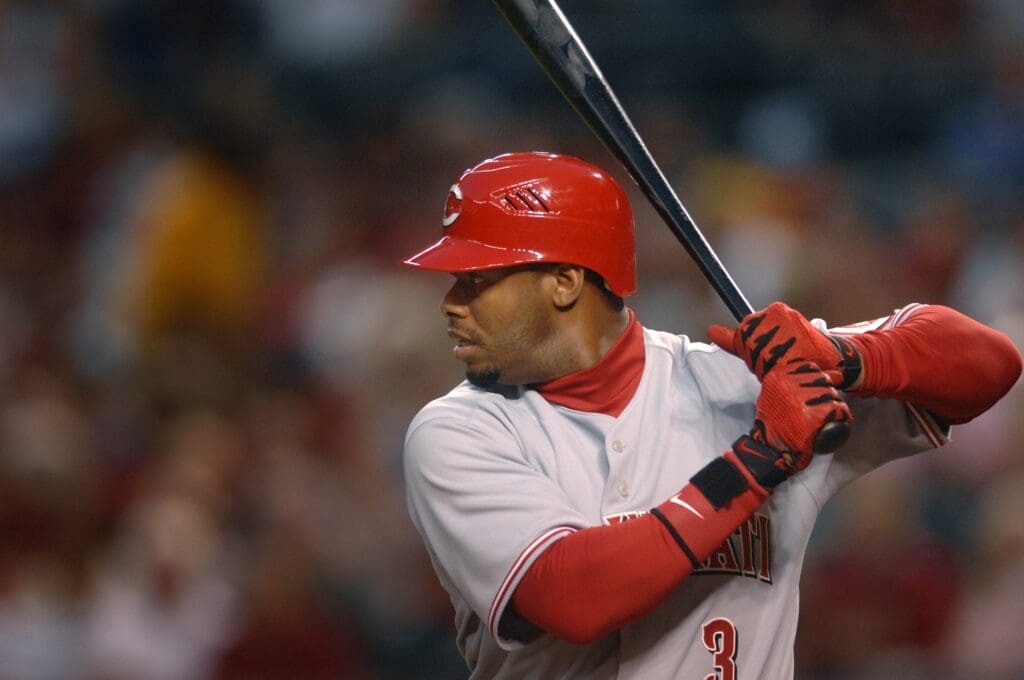 Apr 9, 2007; Phoenix, AZ, USA; Cincinnati Reds right fielder (3) Ken Griffey Jr against the Arizona Diamondbacks during the home opener at Chase Field in Phoenix, AZ.