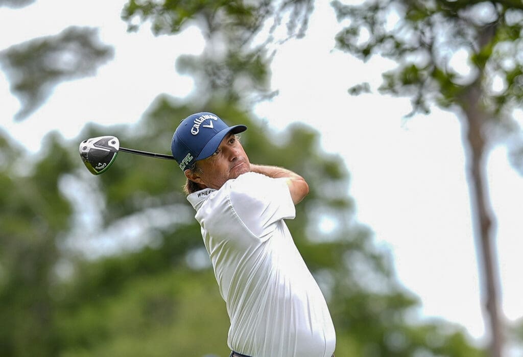 South Carolina, USA; Kevin Kisner hits his tee shot on eight during the second round of the Myrtle Beach Classic golf tournament.