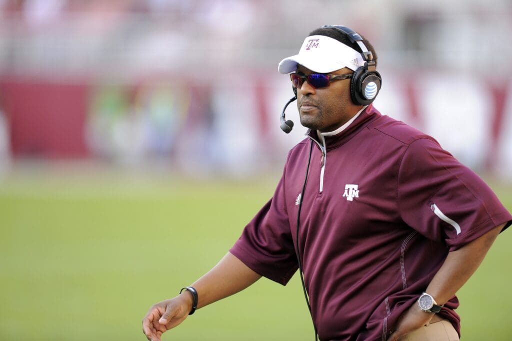 November 10, 2012; Tuscaloosa, AL, USA; Texas A&M Aggies head coach Kevin Sumlin on the sidelines against the Alabama Crimson Tide during the first quarter at Bryant Denny Stadium.
