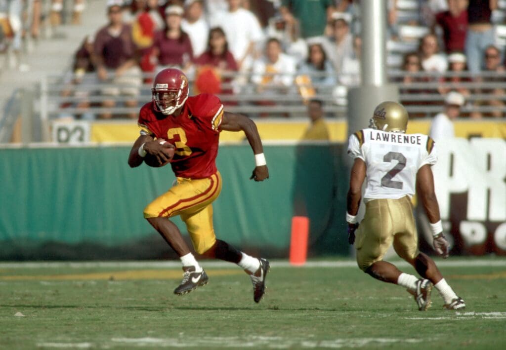 Nov 18, 1995; Los Angeles, CA, USA; FILE PHOTO; Southern California receiver Keyshawn Johnson (3) in action against UCLA at the Los Angeles Coliseum. UCLA defeated USC 24-20.