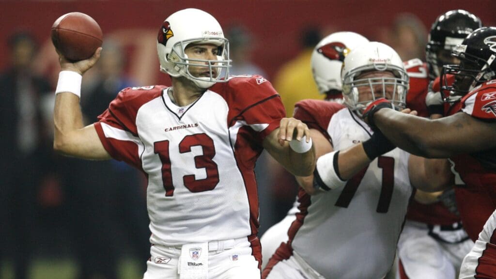 Oct 1, 2006; Atlanta, GA, USA; Arizona Cardinals quarterback (13) Kurt Warner throws a pass against the Atlanta Falcons in the first half at the Georgia Dome. The Falcons defeated the Cardinals 32 to 10.