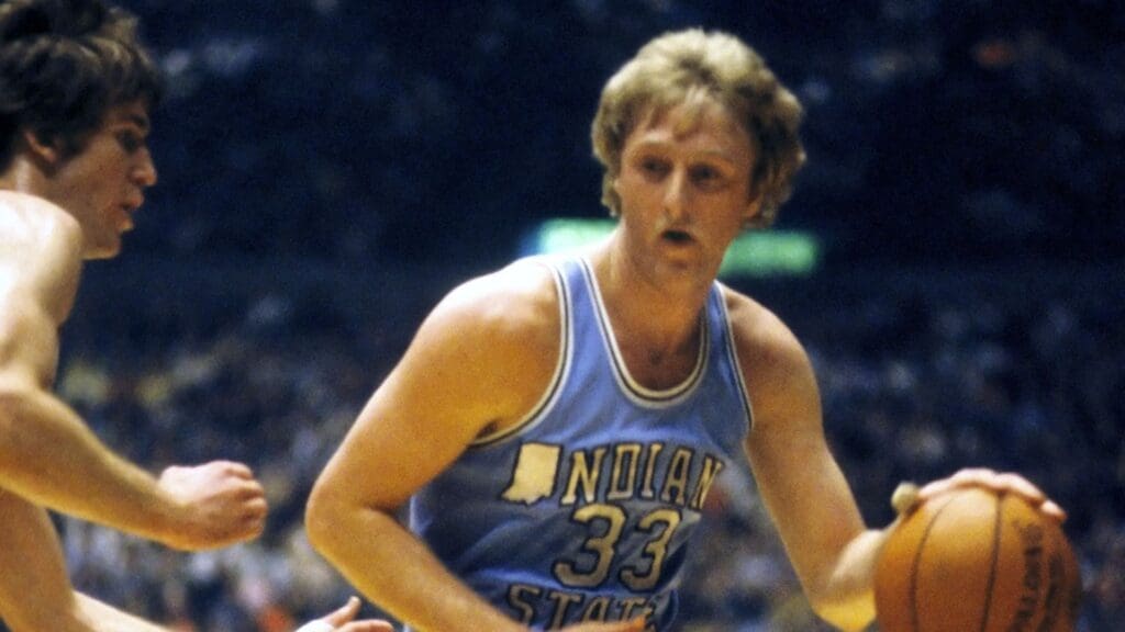 Mar17, 1979; Cincinnati, OH, USA; FILE PHOTO; Indiana State guard Larry Bird (33) in action during the 1979 NCAA Tournament.