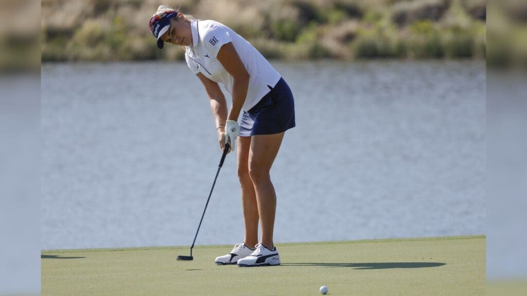 Dec 13, 2024; Naples, Florida, USA; Lexi Thompson putts on the fourth green during the first round of the Grant Thornton Invitational at Tiburón Golf Club.