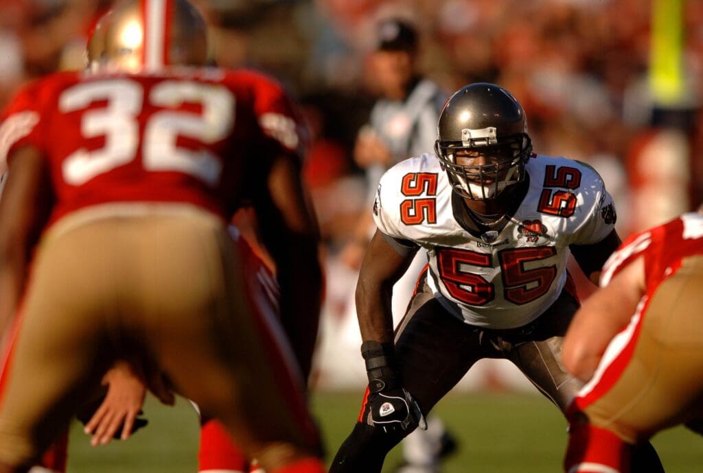 Oct. 30, 2005; San Francisco, CA, USA; Linebacker (55) Derrick Brooks of the Tampa Bay Buccaneers against the San Francisco 49ers at Monster Park.