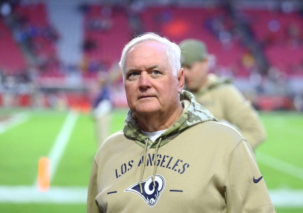 Dec 1, 2019; Glendale, AZ, USA; Los Angeles Rams defensive coordinator Wade Phillips against the Arizona Cardinals at State Farm Stadium