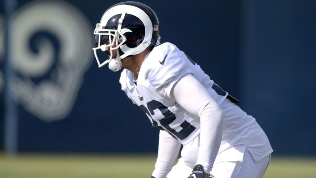 Jul 30, 2019; Irvine, CA, USA; Los Angeles Rams safety Eric Weddle (32) during training camp at UC Irvine.