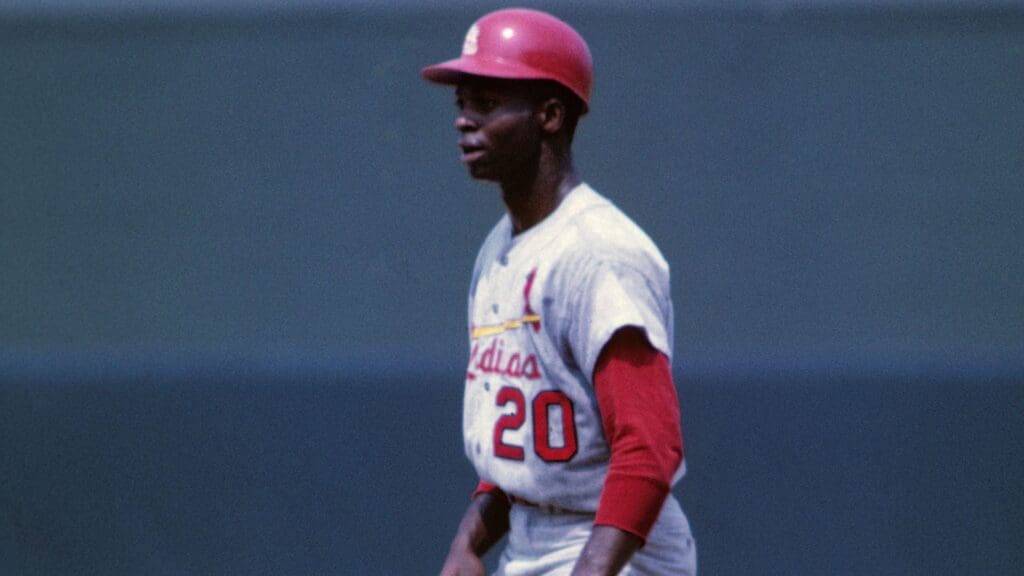 Jun 1968; St. Louis, MO, USA; FILE PHOTO; St. Louis Cardinals infielder Lou Brock in action during the 1968 season at Busch Stadium.