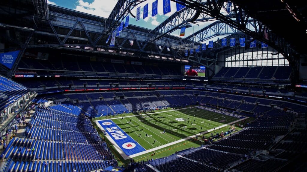 Sep 11, 2016; Indianapolis, IN, USA; A view of the field prior to the game between the Detroit Lions and the Indianapolis Colts at Lucas Oil Stadium. The Lions won 39-35