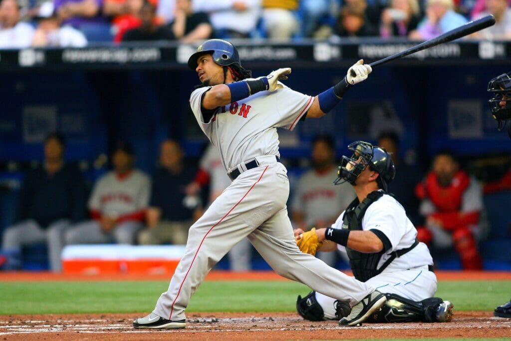 May 9, 2007; Toronto, ON, Canada; Boston Red Sox left fielder (24) Manny Ramirez bats against the Toronto Blue Jays at the Rogers Centre in Toronto, ON. Boston won 9-3.