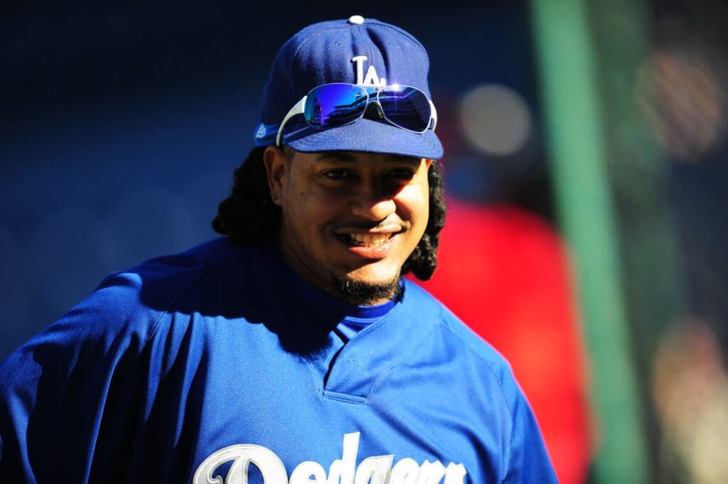 Oct 10, 2008; Philadelphia, PA, USA; Los Angeles Dodgers left fielder Manny Ramirez (99) during warmups before game two of the NLCS against the Philadelphia Phillies at Citizens Bank Park.