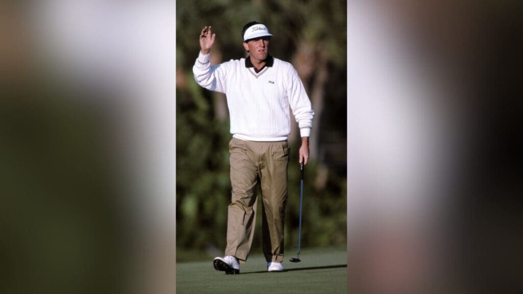 Feb 1989; Miami, FL, USA; FILE PHOTO; Mark Calcavecchia waves to the crowd on the green during the 1989 Doral Ryder Open at the Doral Country Club.