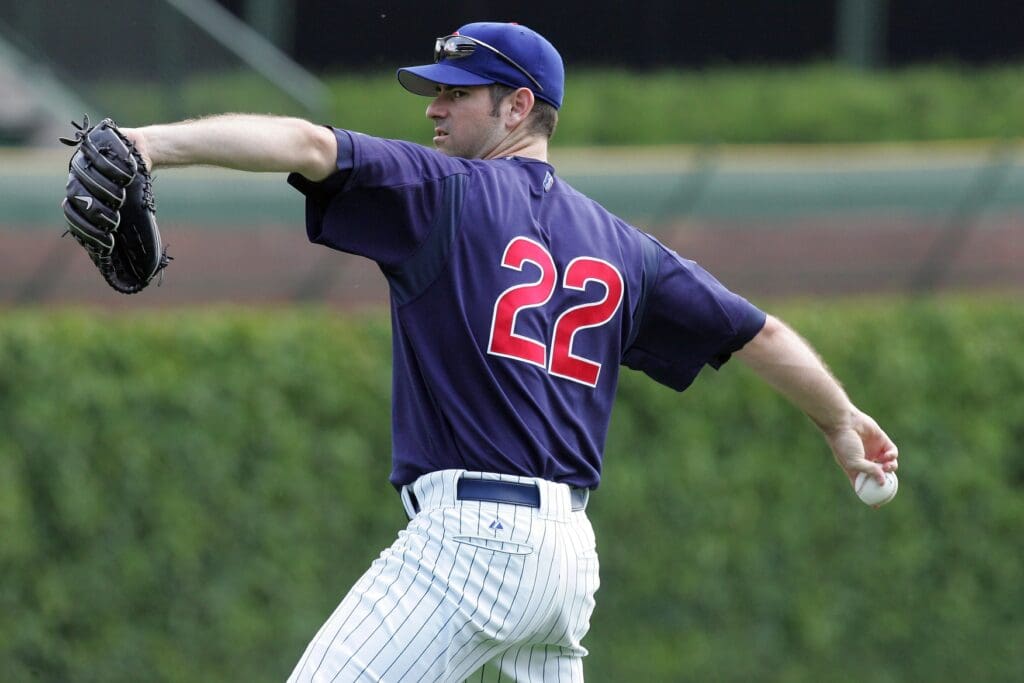 May 28, 2006; Chicago, IL, USA; Chicago Cubs pitcher (22) Mark Prior rehabs in the outfield before the Cubs played against the Atlanta Braves at Wrigley Field.